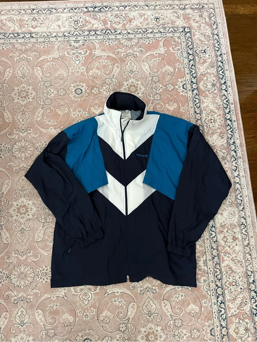 adidas Men’s Colorblock Windbreaker Jacket - Navy, Teal & White